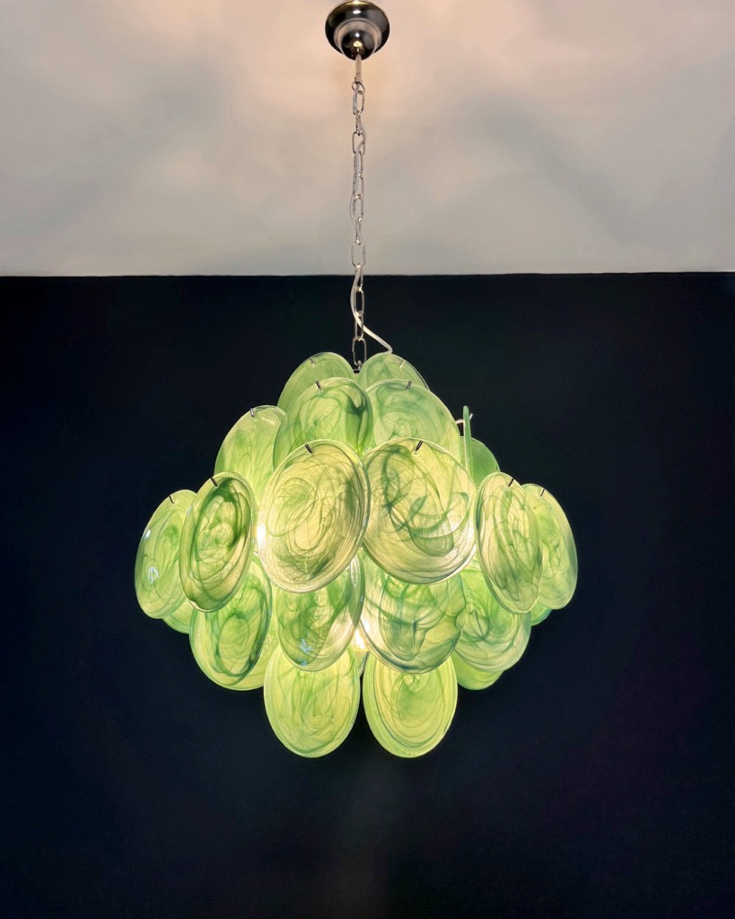 Murano Chandelier – 36 Green Alabaster Disc Glass – detail 9 – Murano Classics