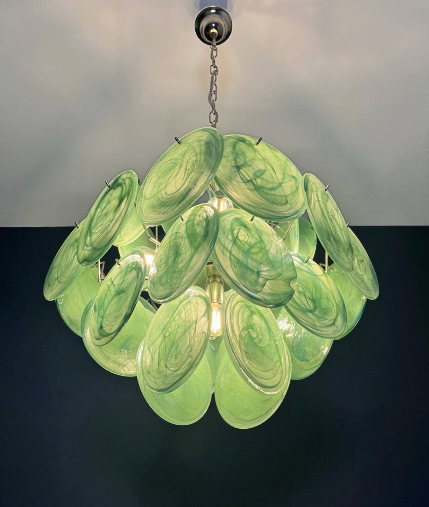 Murano Chandelier – 36 Green Alabaster Disc Glass – detail 7 – Murano Classics