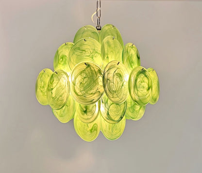 Murano Lysekrone | 36 Grønne Alabaster Iris Diskglass