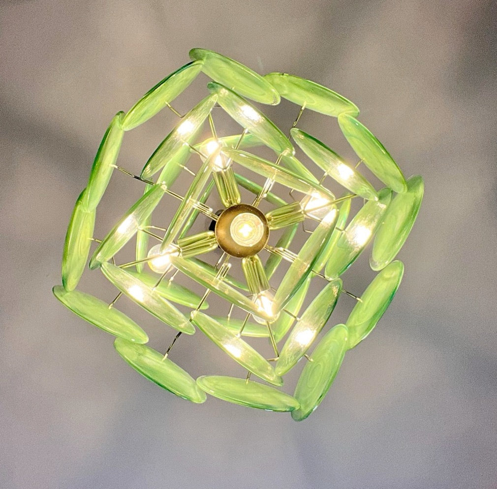 Murano Lysekrone | 36 Grønne Alabaster Iris Diskglass