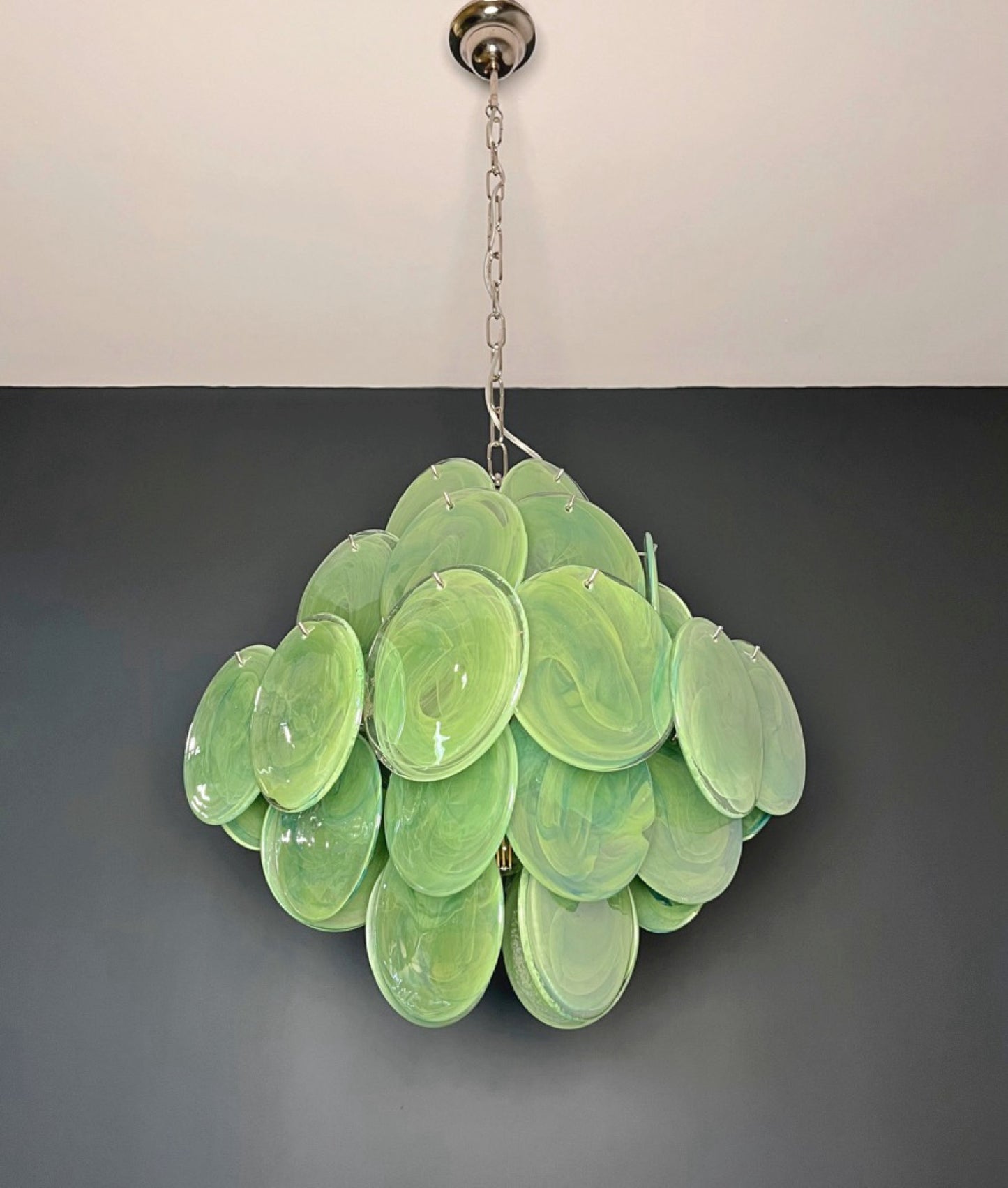 Murano Lysekrone | 36 Grønne Alabaster Iris Diskglass