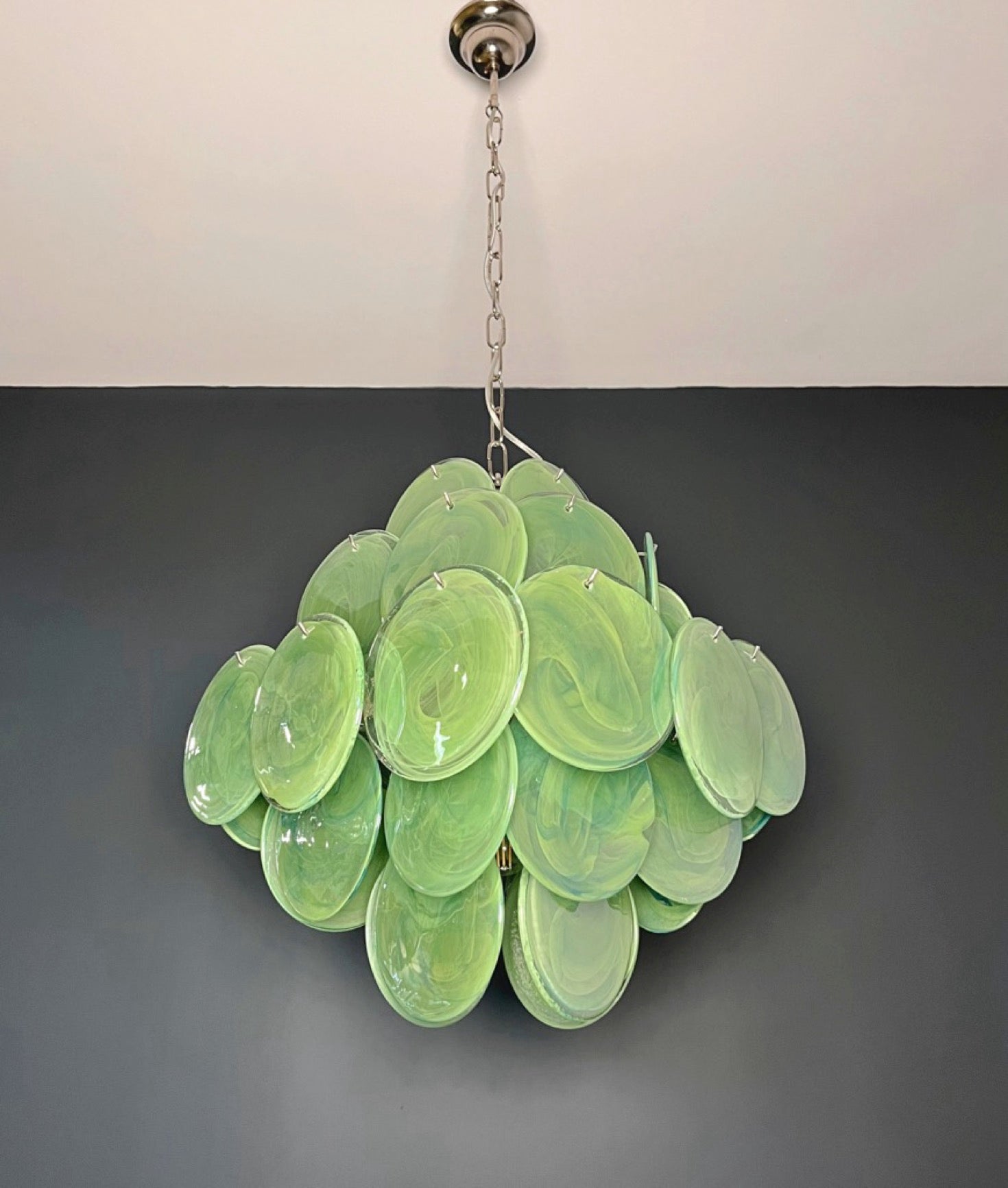 Murano Lysekrone | 36 Grønne Alabaster Iris Diskglass