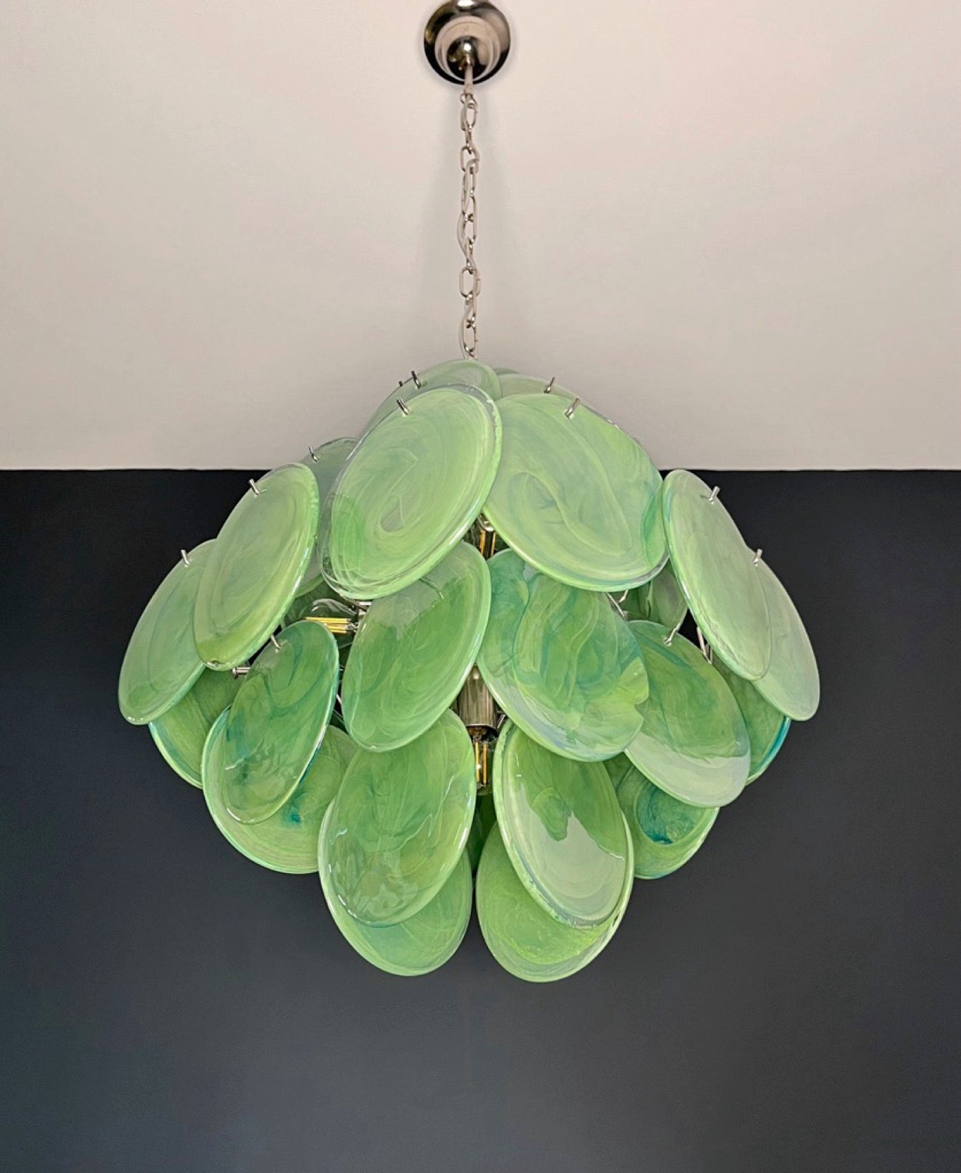 Murano Lysekrone | 36 Grønne Alabaster Iris Diskglass