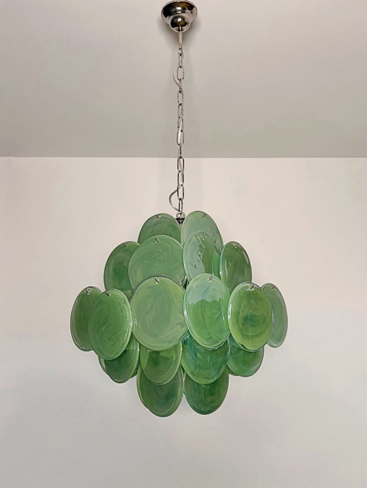 Murano Lysekrone | 36 Grønne Alabaster Iris Diskglass