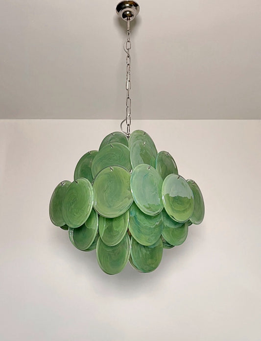 Murano Lysekrone | 36 Grønne Alabaster Iris Diskglass
