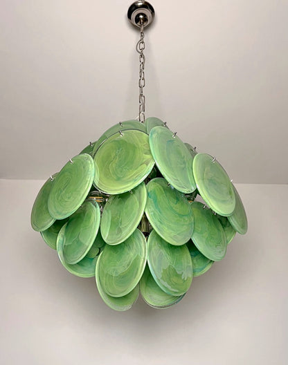 Murano Lysekrone | 36 Grønne Alabaster Iris Diskglass
