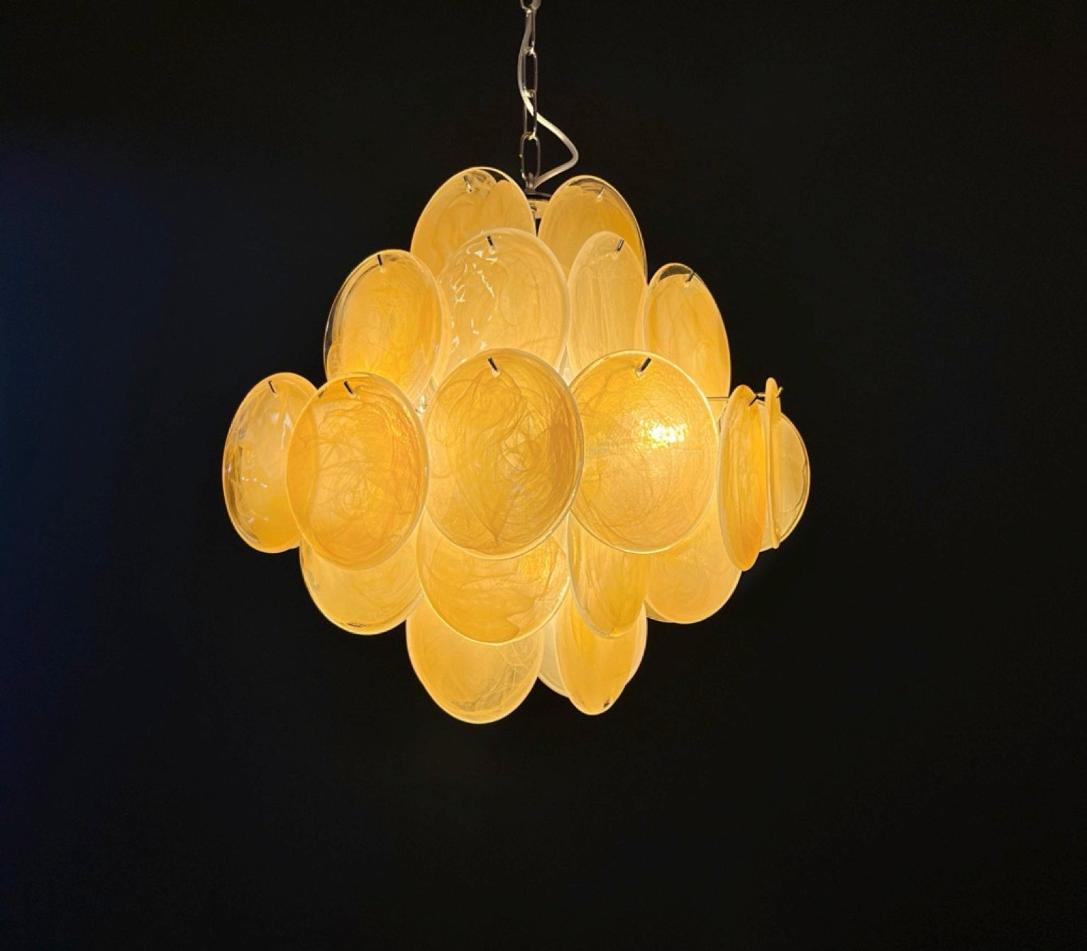 Murano Chandelier – 36 Alabaster Yellow Disc Glass – detail 8 – Murano Classics