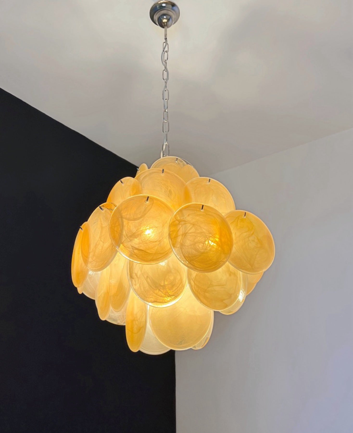 Murano Chandelier – 36 Alabaster Yellow Disc Glass – detail 5 – Murano Classics