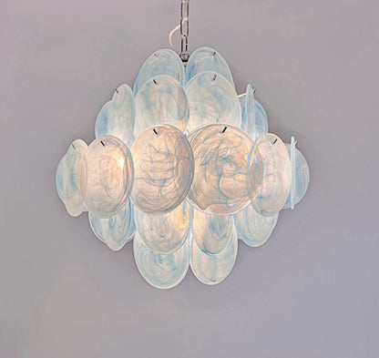 Murano Lysekrone | 36 Blå Alabaster Iris Diskglass