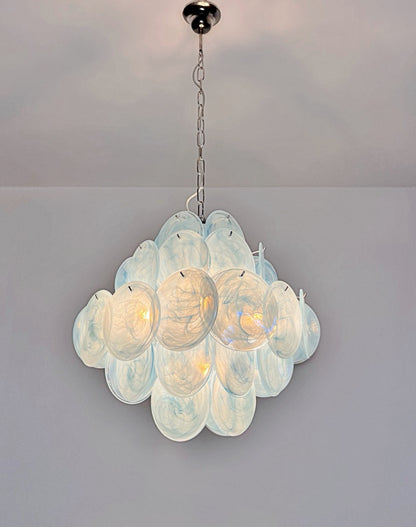 Murano Lysekrone | 36 Blå Alabaster Iris Diskglass