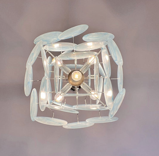 Murano Lysekrone | 36 Blå Alabaster Iris Diskglass