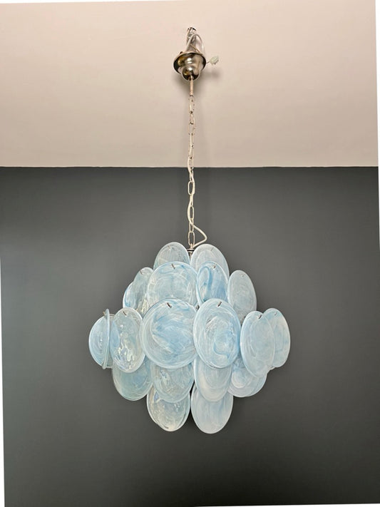 Murano Lysekrone | 36 Blå Alabaster Iris Diskglass