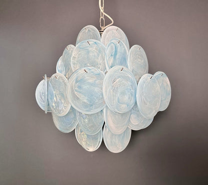 Murano Lysekrone | 36 Blå Alabaster Iris Diskglass