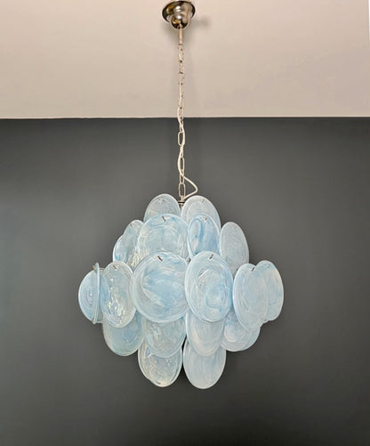 Murano Lysekrone | 36 Blå Alabaster Iris Diskglass