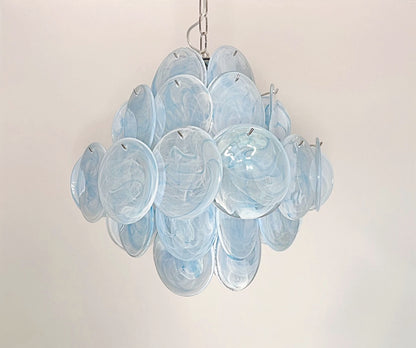 Murano Lysekrone | 36 Blå Alabaster Iris Diskglass