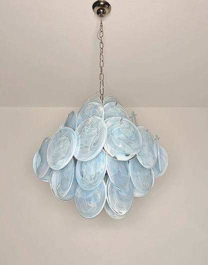 Murano Lysekrone | 36 Blå Alabaster Iris Diskglass