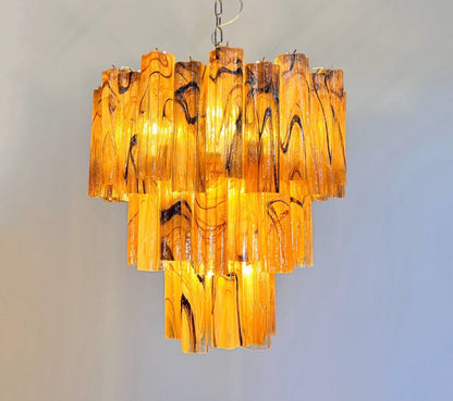 Murano Lysekrone | 48 Gule Alabaster Sorte Rørglass