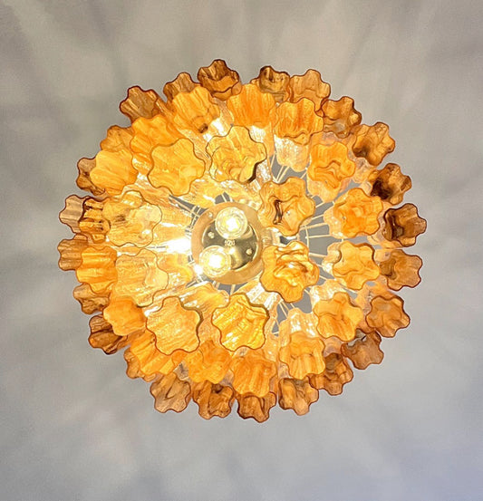 Murano Lysekrone | 48 Gule Alabaster Sorte Rørglass