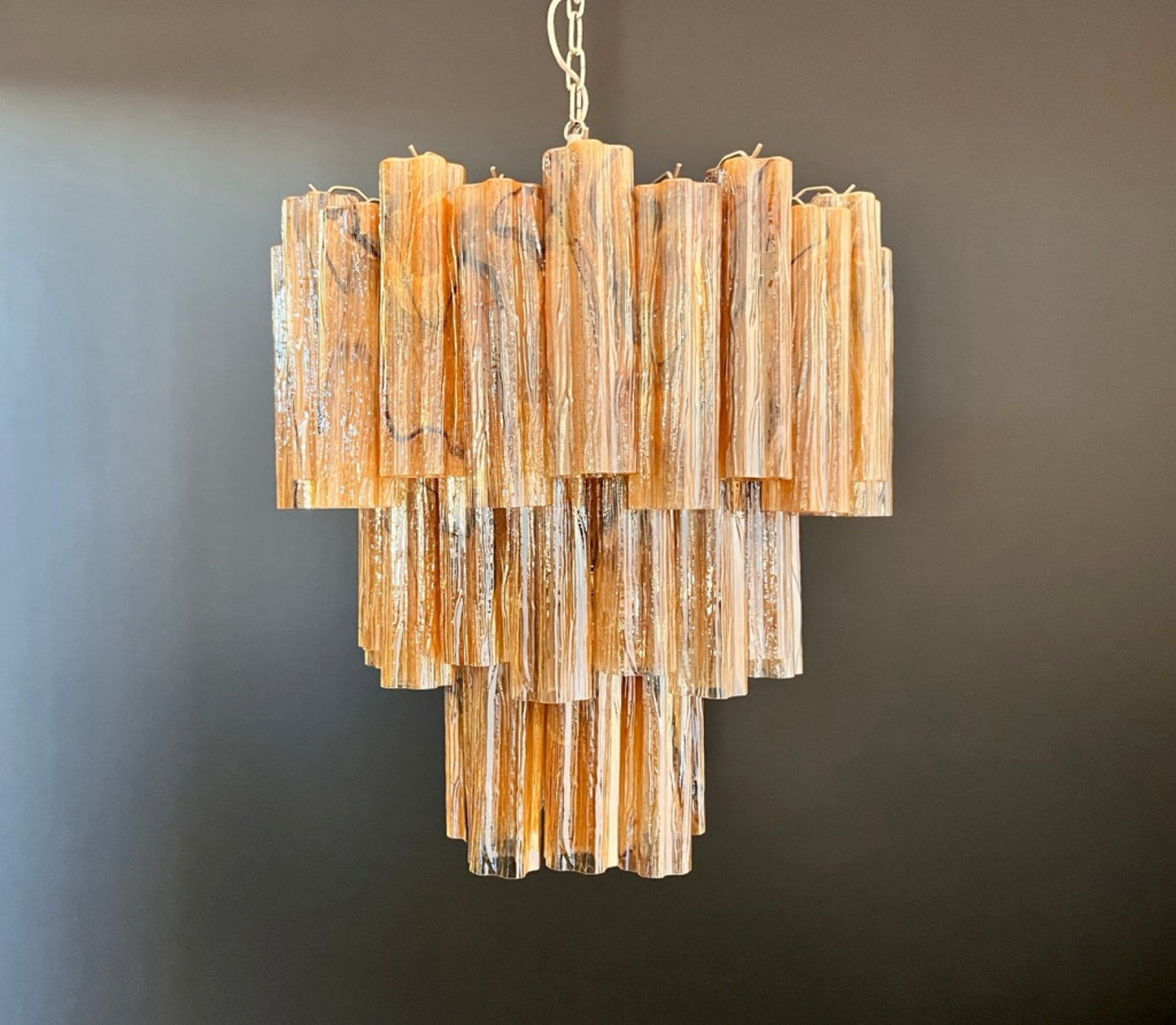 Murano Lysekrone | 48 Gule Alabaster Sorte Rørglass