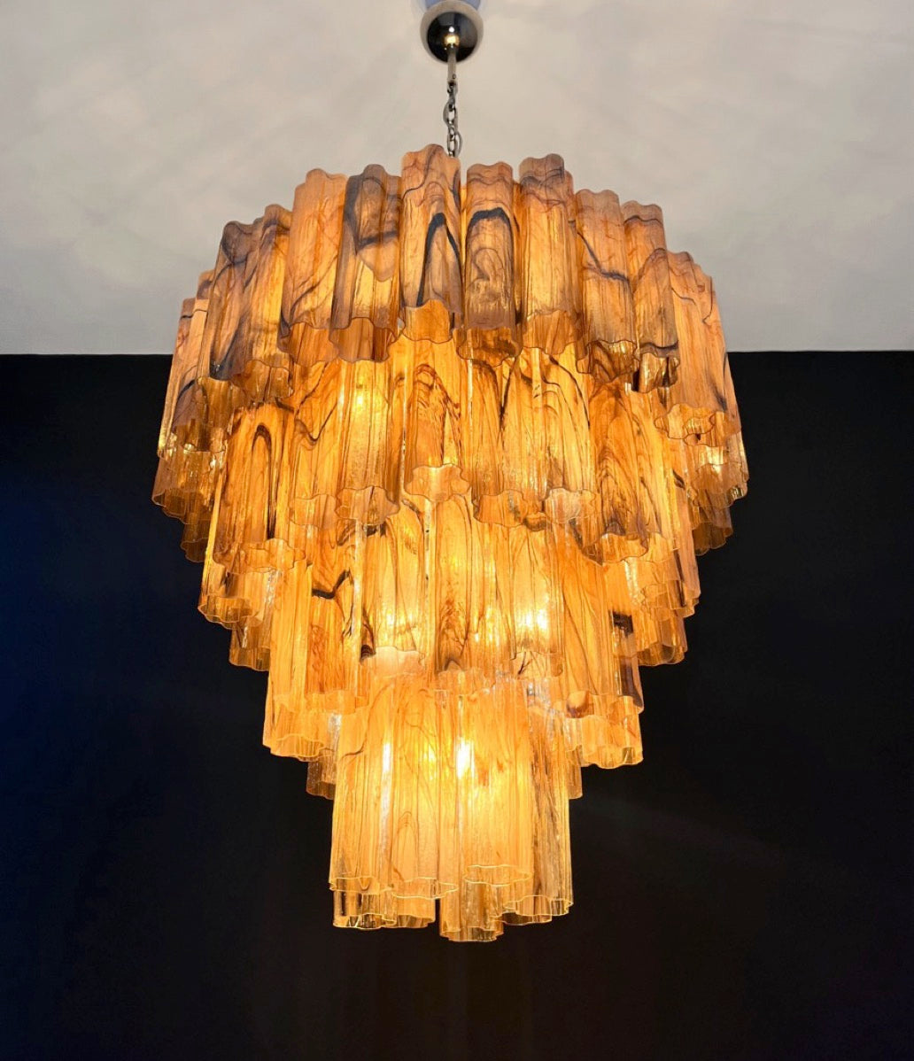 Murano Lysekrone | 80 Gule Alabaster Sorte Rørglass