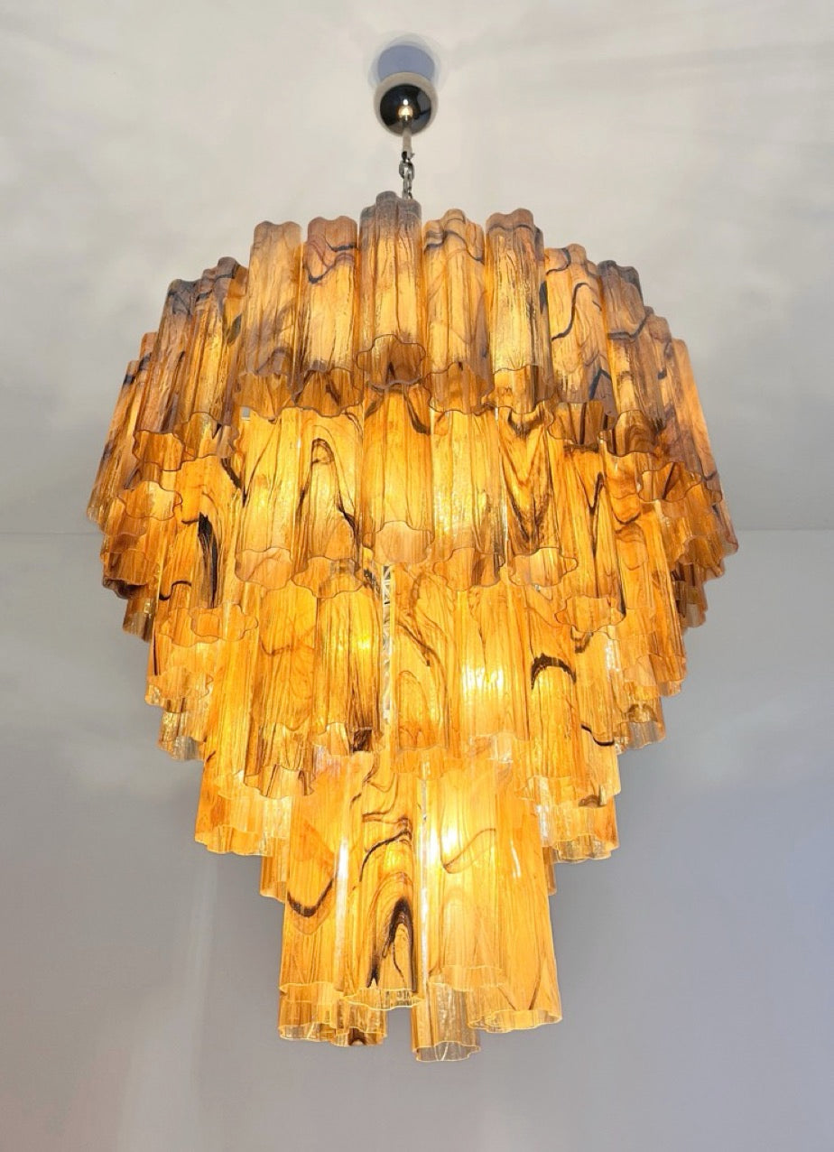 Murano Lysekrone | 80 Gule Alabaster Sorte Rørglass