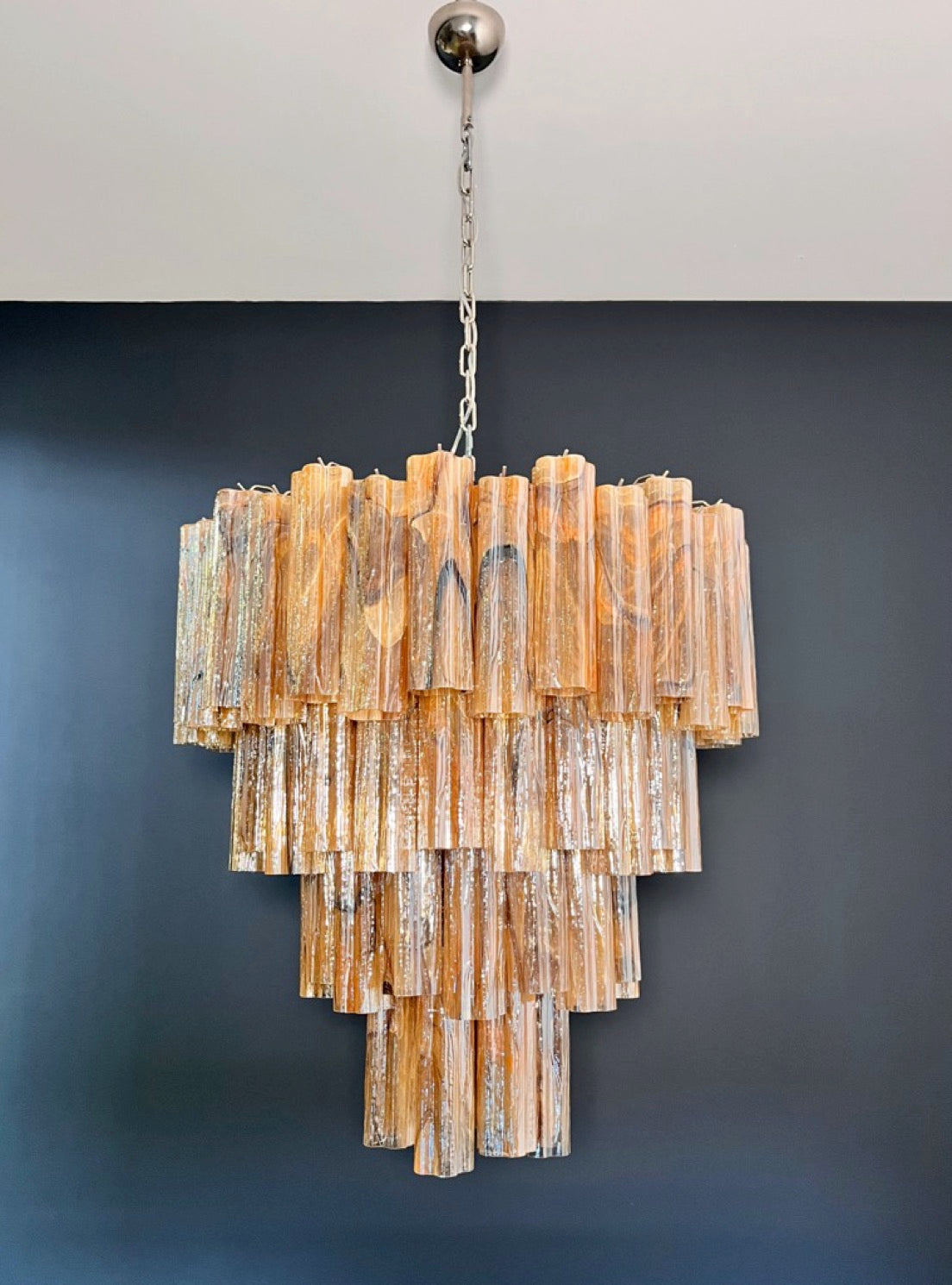 Murano Lysekrone | 80 Gule Alabaster Sorte Rørglass