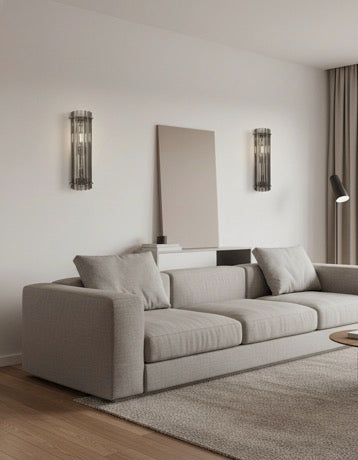 Murano Vegglampe | 7 Klare Røykfargede Prismeglass | 1 par