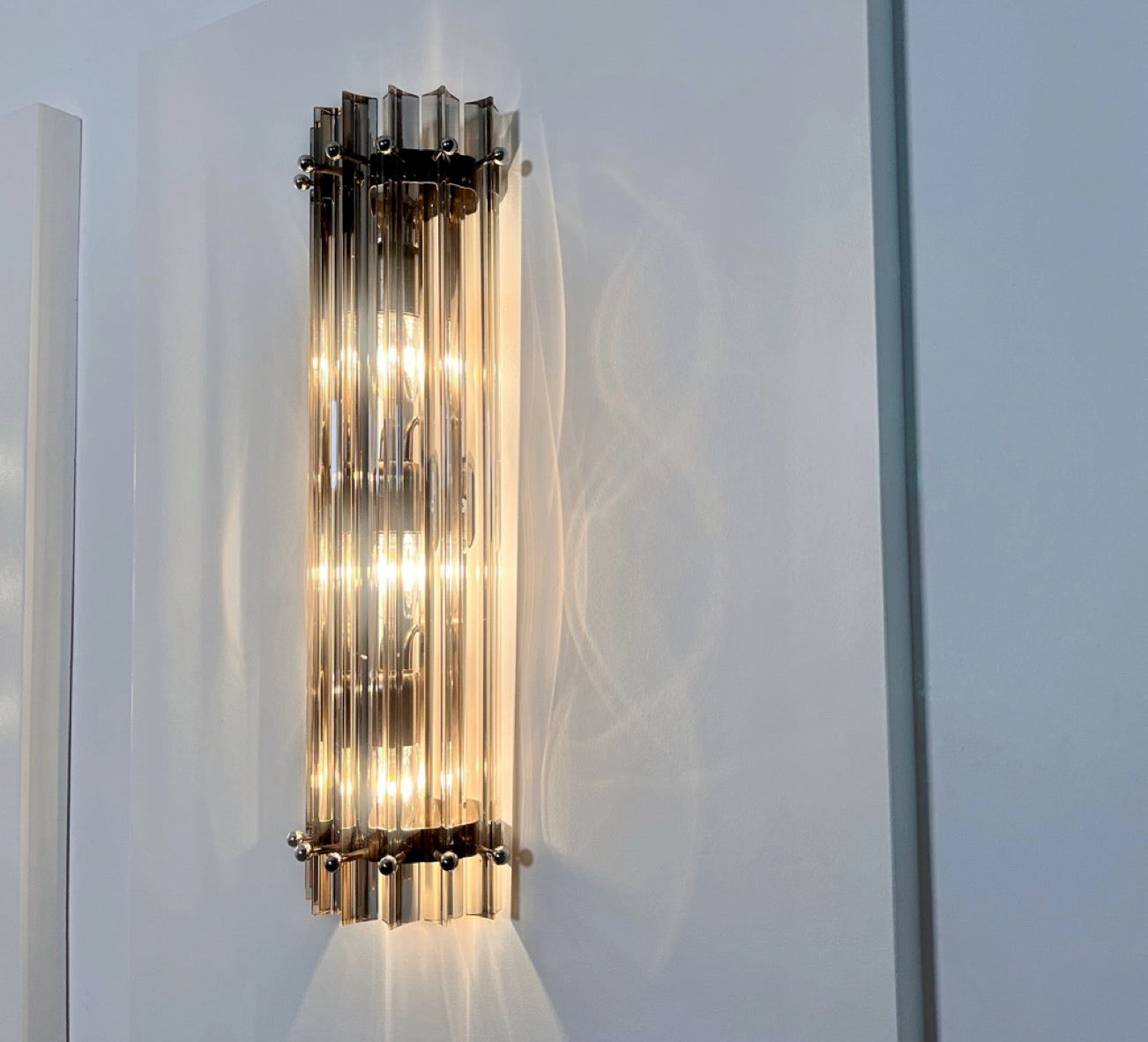 Murano Vegglampe | 7 Klare Røykfargede Prismeglass | 1 par