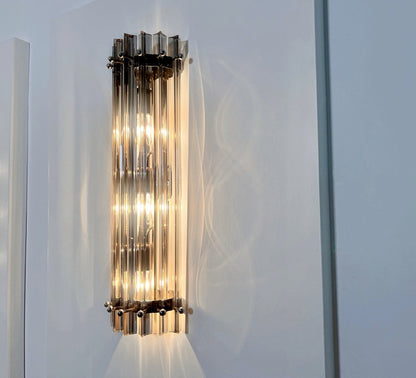 Murano Vegglampe | 7 Klare Røykfargede Prismeglass | 1 par