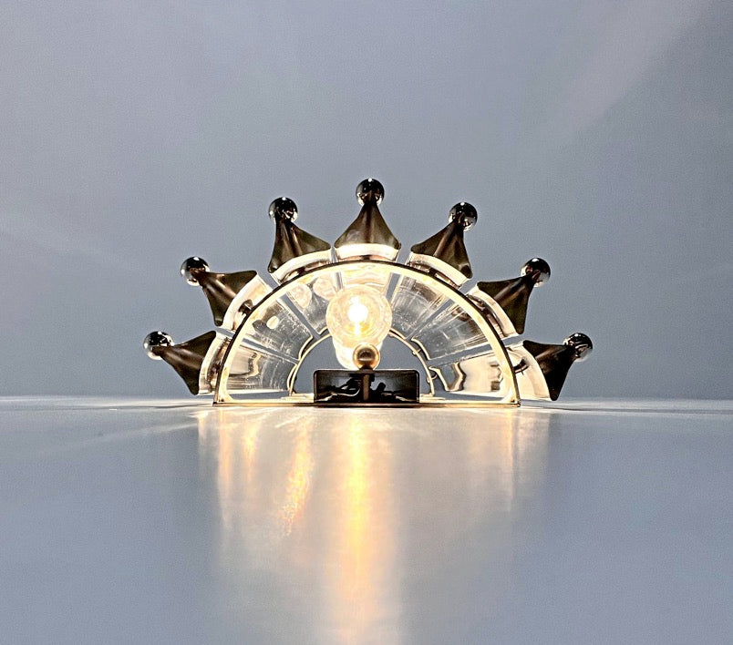 Murano Vegglampe | 7 Klare Røykfargede Prismeglass | 1 par