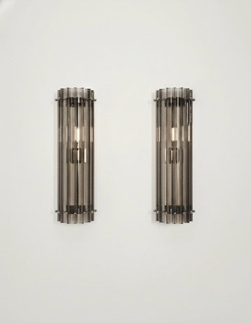 Murano Vegglampe | 7 Klare Røykfargede Prismeglass | 1 par