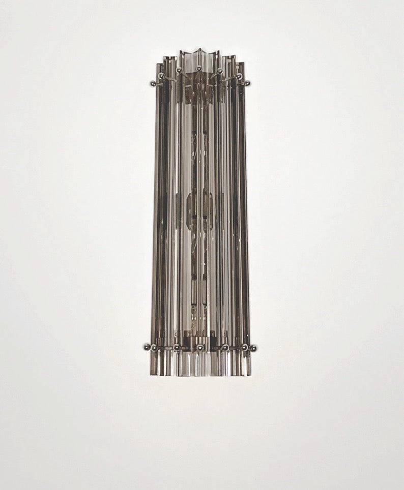 Murano Vegglampe | 7 Klare Røykfargede Prismeglass | 1 par