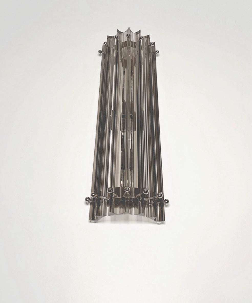 Murano Vegglampe | 7 Klare Røykfargede Prismeglass | 1 par