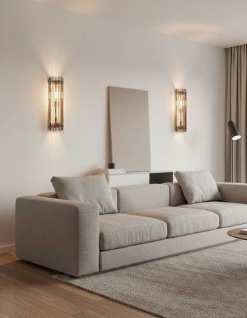 Murano Vegglampe | 7 Klare Røykfargede Prismeglass | 1 par