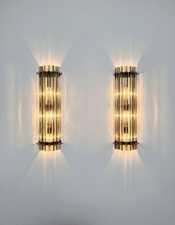 Murano Vegglampe | 7 Klare Røykfargede Prismeglass | 1 par