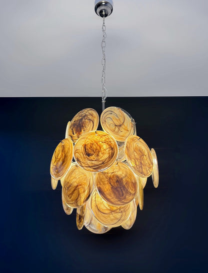 Murano Lysekrone | 24 Sort Alabaster Diskglass