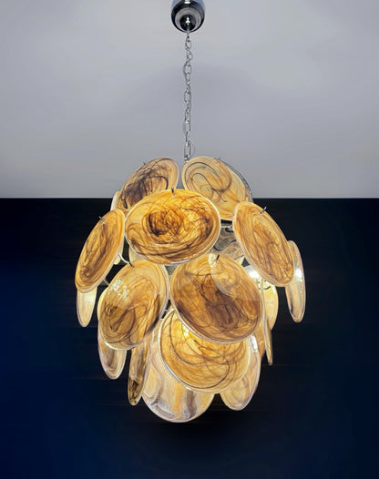 Murano Lysekrone | 24 Sort Alabaster Diskglass