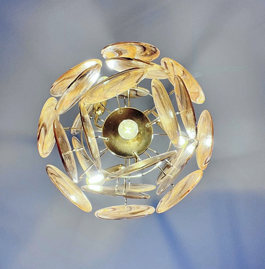 Murano Lysekrone | 24 Sort Alabaster Diskglass