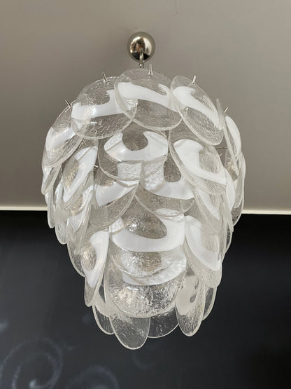 Murano Lysekrone | 41 Hvite Klare Konglebladglass