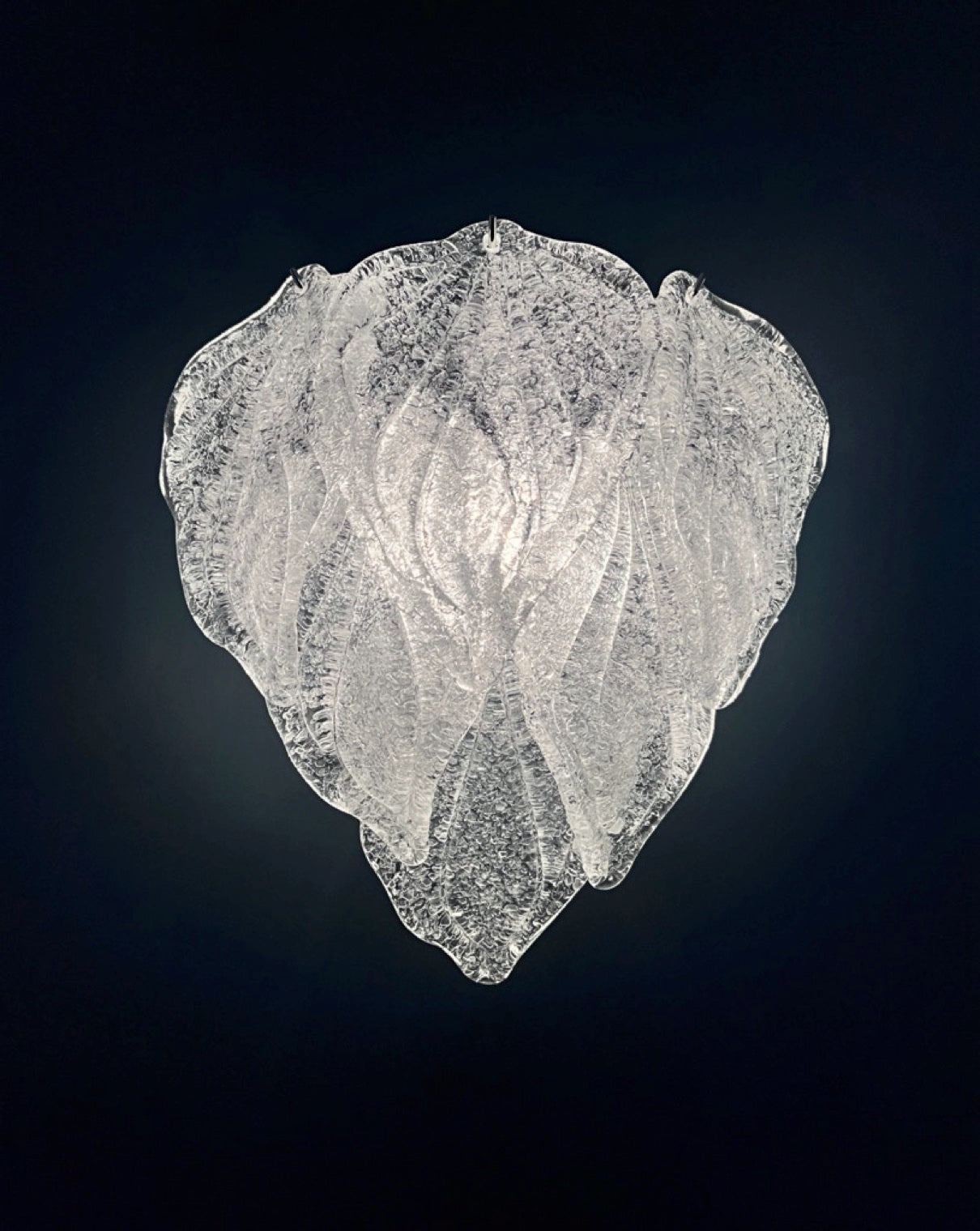 Pair of Vintage Italian Murano wall lights – 6 “fiammette” clear grit glass