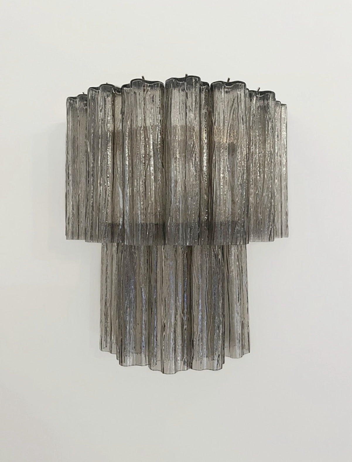 Fantastic pair of Murano Glass Tube wall sconces – 13 smoked glass tube
