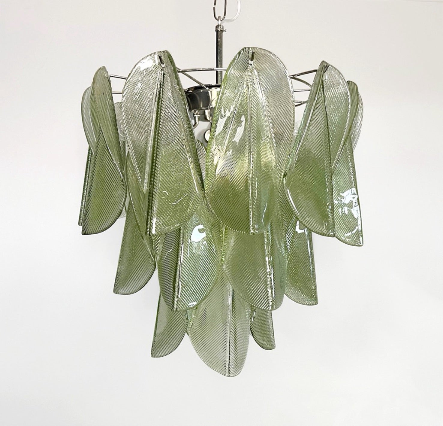 Italian vintage Murano chandelier – Mazzega – 23 “rondini” green glass