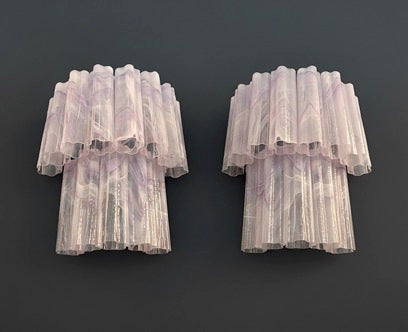 Fantastic pair of Murano Glass Tube wall sconces – 13 lilla alabaster glass tube