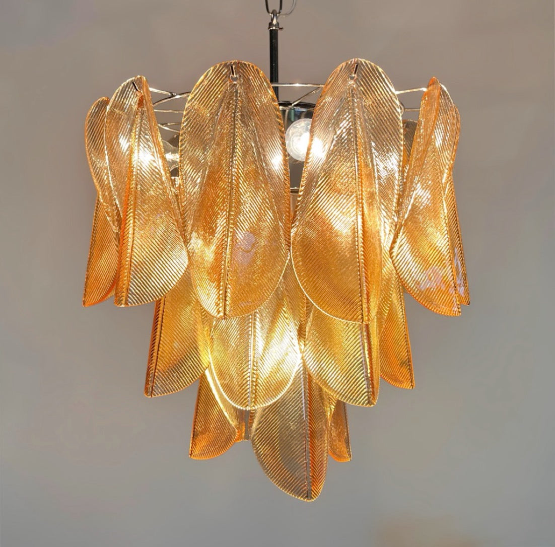 Italian vintage Murano chandelier – Mazzega – 23 “rondini” tobacco glass