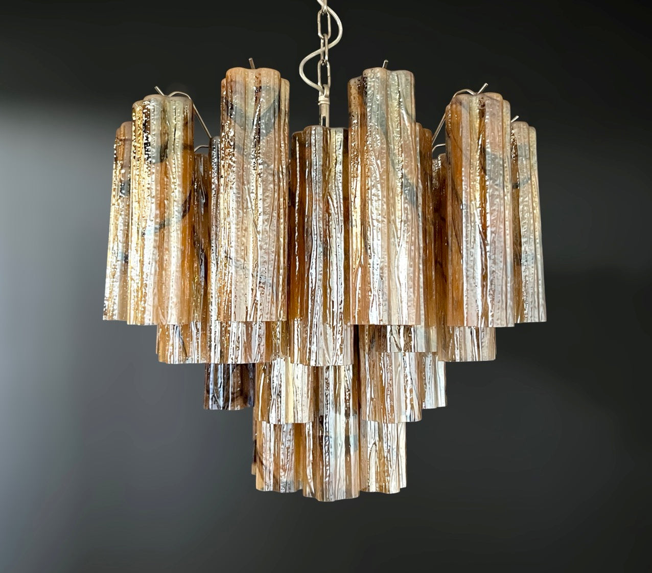 Fantastic Glass Tube Chandelier – 36 amber black glasses