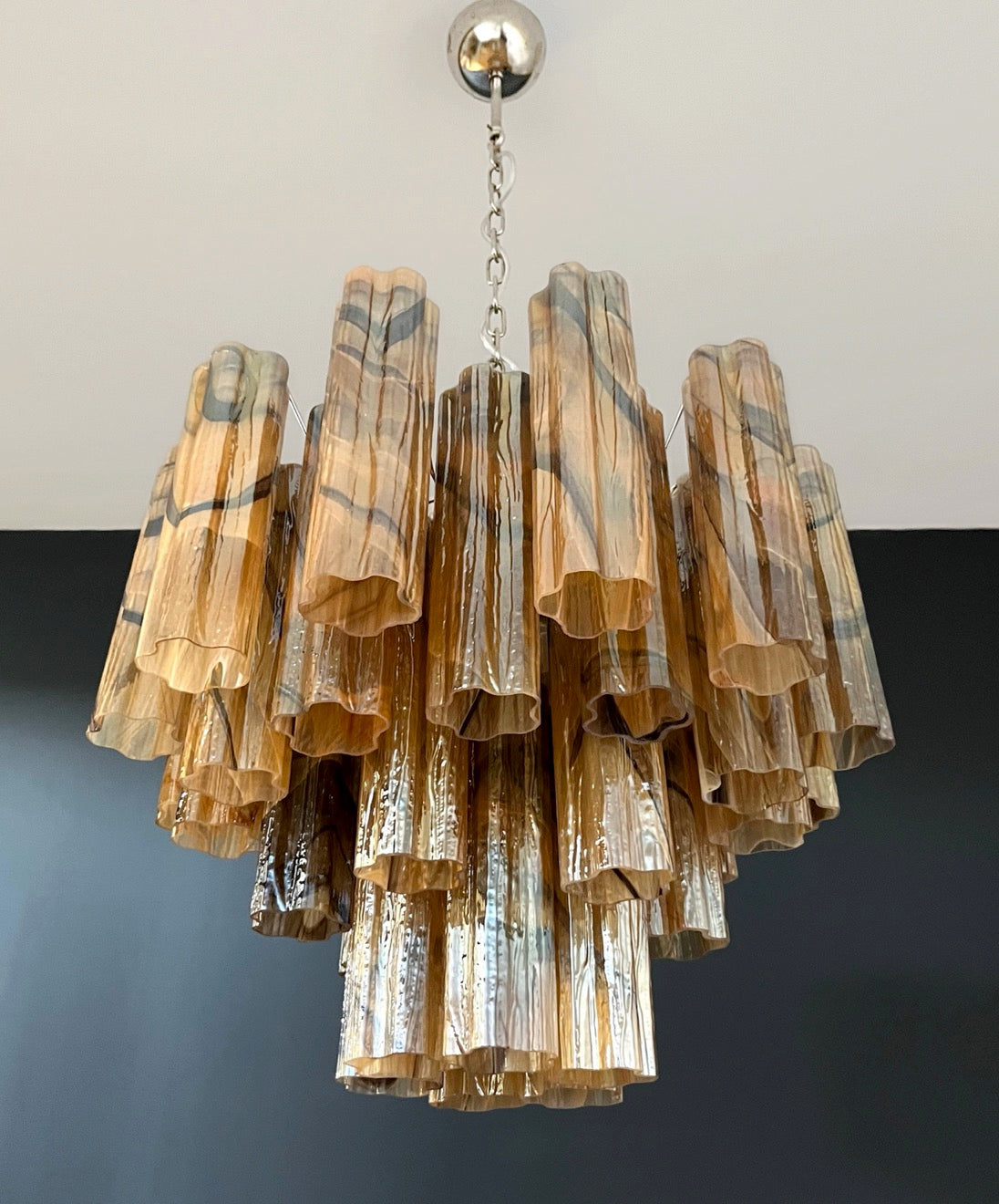 Fantastic Glass Tube Chandelier – 36 amber black glasses