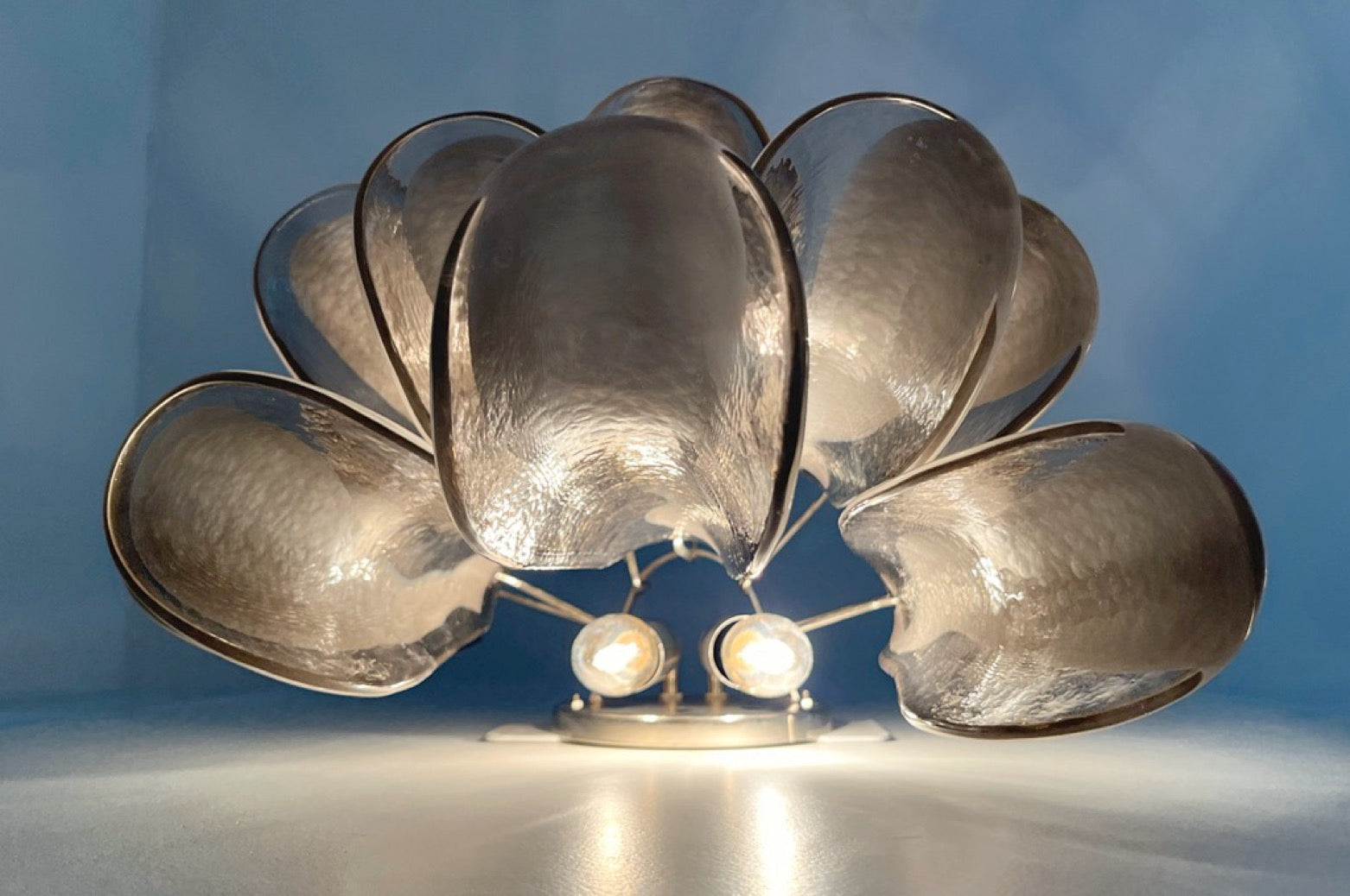Pair of Vintage Italian Murano wall lights – Mazzega – 10 smoked lattimo glass petals