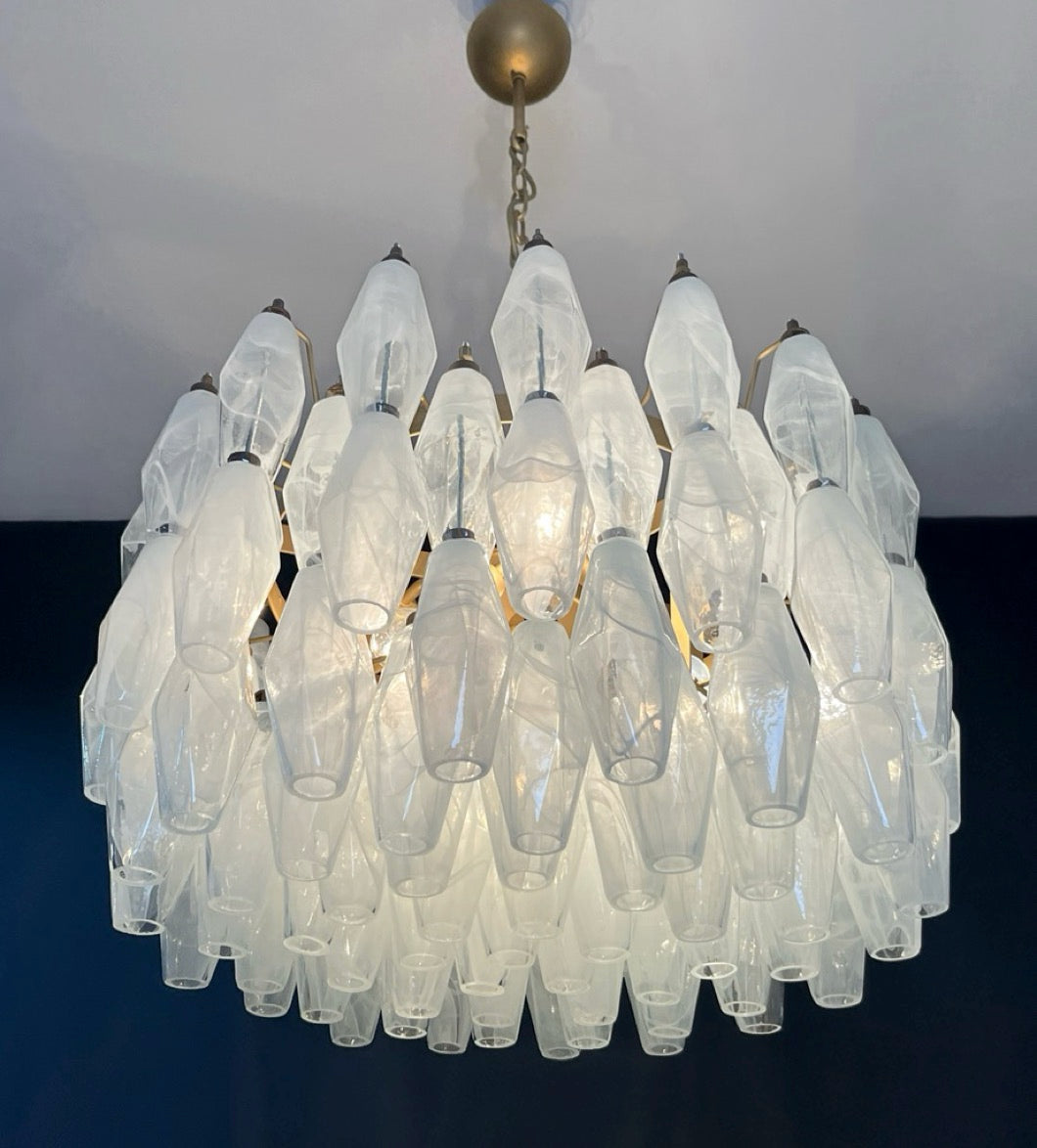 Amazing Murano glass Candelier – 107  white alabaster poliedri
