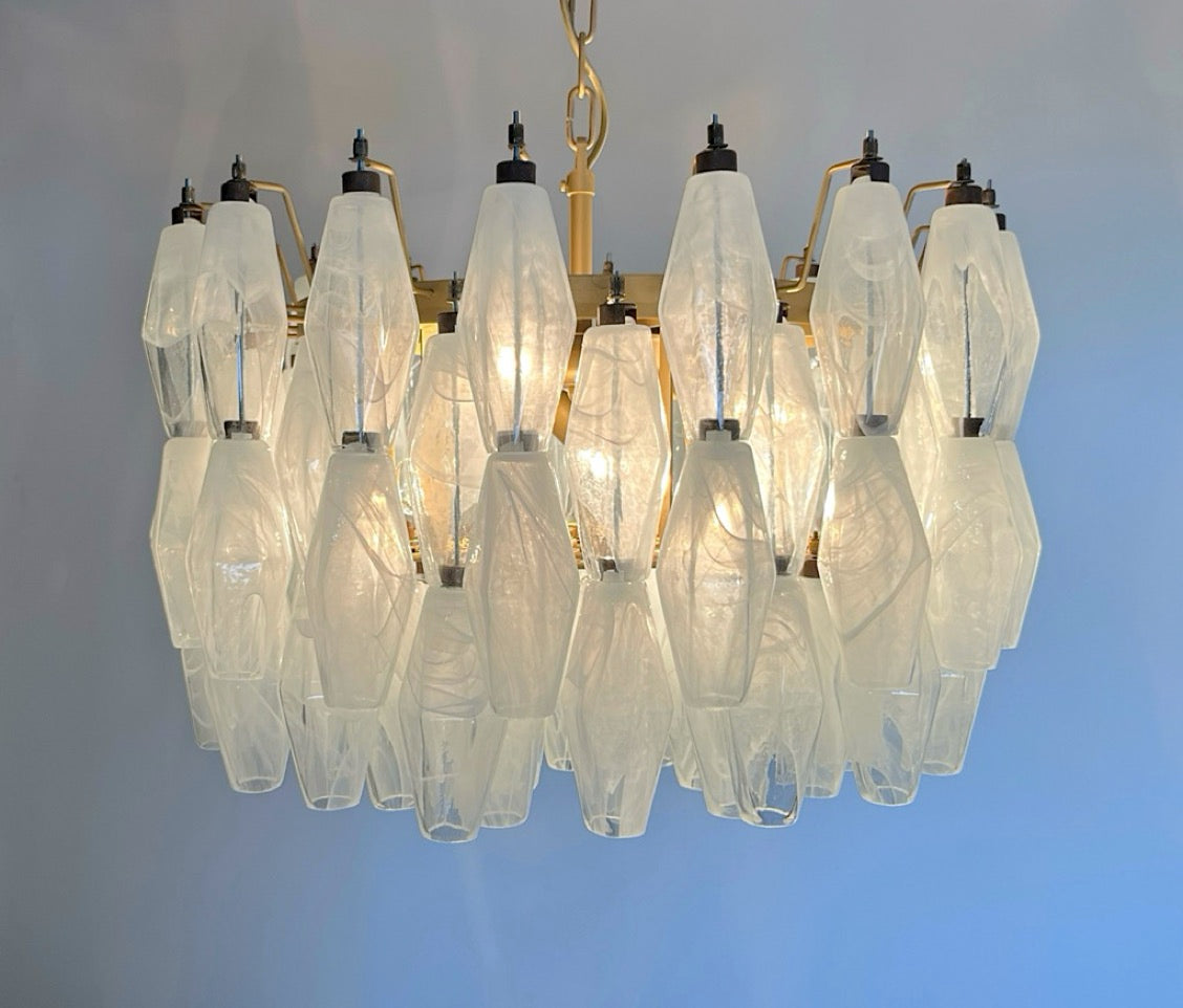 Amazing Murano glass Candelier – 107  white alabaster poliedri