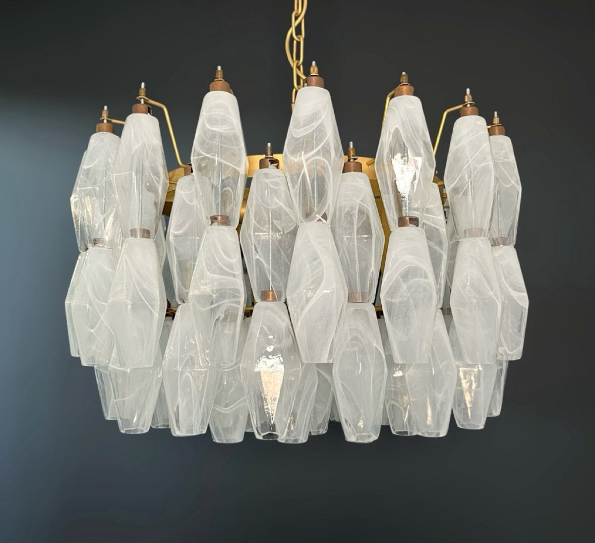 Amazing Murano glass Candelier – 107  white alabaster poliedri